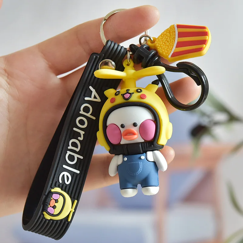 

Creative New Duck Keychain Helmet Relaxation Sunny Car Key Chain Girl Bag Pendant Accessories Keyring Kids Men Gifts