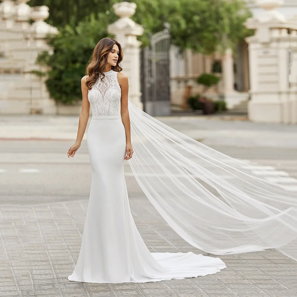 

Женское облегающее свадебное платье It's yiiya, белое винтажное платье с высоким воротником без рукавов, открытой спиной и шлейфом на лето 2019