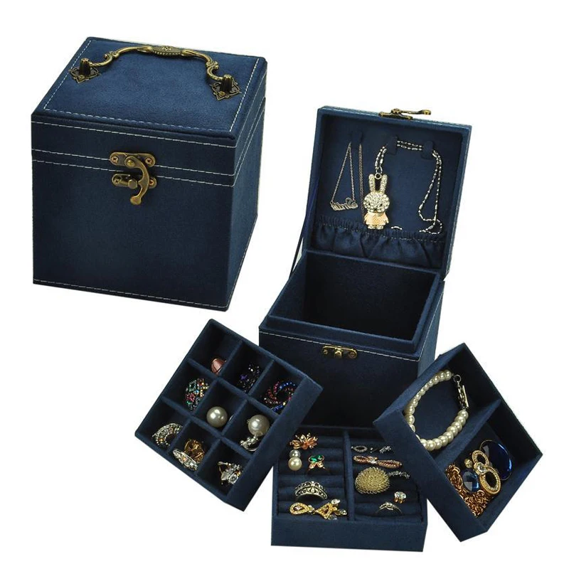 Двухслойная бархатная шкатулка для ювелирных изделий европейская вместительная