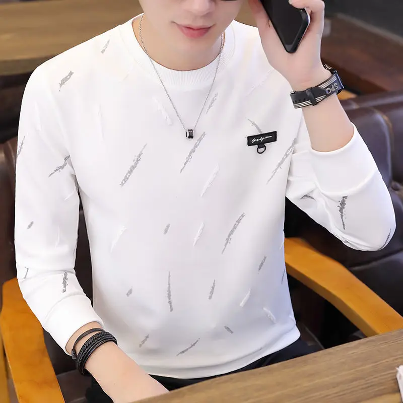 

New Spring and Autumn Long-sleeved T-shirt Men's Round Neck Sweater Men's Korean Bottoming Shirt