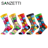 sanzetti 5 pairslot 2020 newest mens colorful comfortable causal dress skateboard socks geometry pattern funny wedding socks