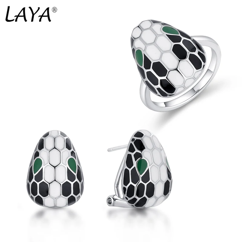 

Laya Silver Snake Clip Earrings Ring Sets For Women 925 Sterling Silver Simple Design Circle Color Fine Jewelry 2021 Trend