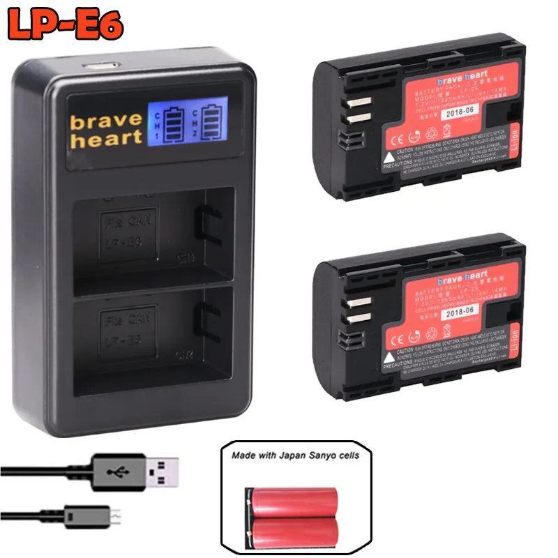 Bateria LP-E6 LP E6 LPE6N батарея камеры Япония Sanyo сотовый+ светодиодный USB двойной зарядное устройство для Canon EOS 5DS R 5D Mark II 5D 6D 7D 80D
