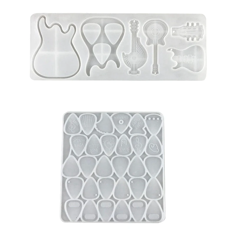 

2Pcs Guitar Pick Silicone Mold DIY Guitar Shrapnel Keychain Decoration Guitar Pick Storage Box Epoxy Mold