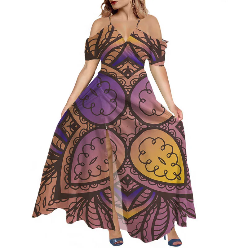 

Hycool Long V Neck Beach Dress High Quality African Print Design Women Summer Party Dress 2021 Lady Sexy Plus Size Casual Dress