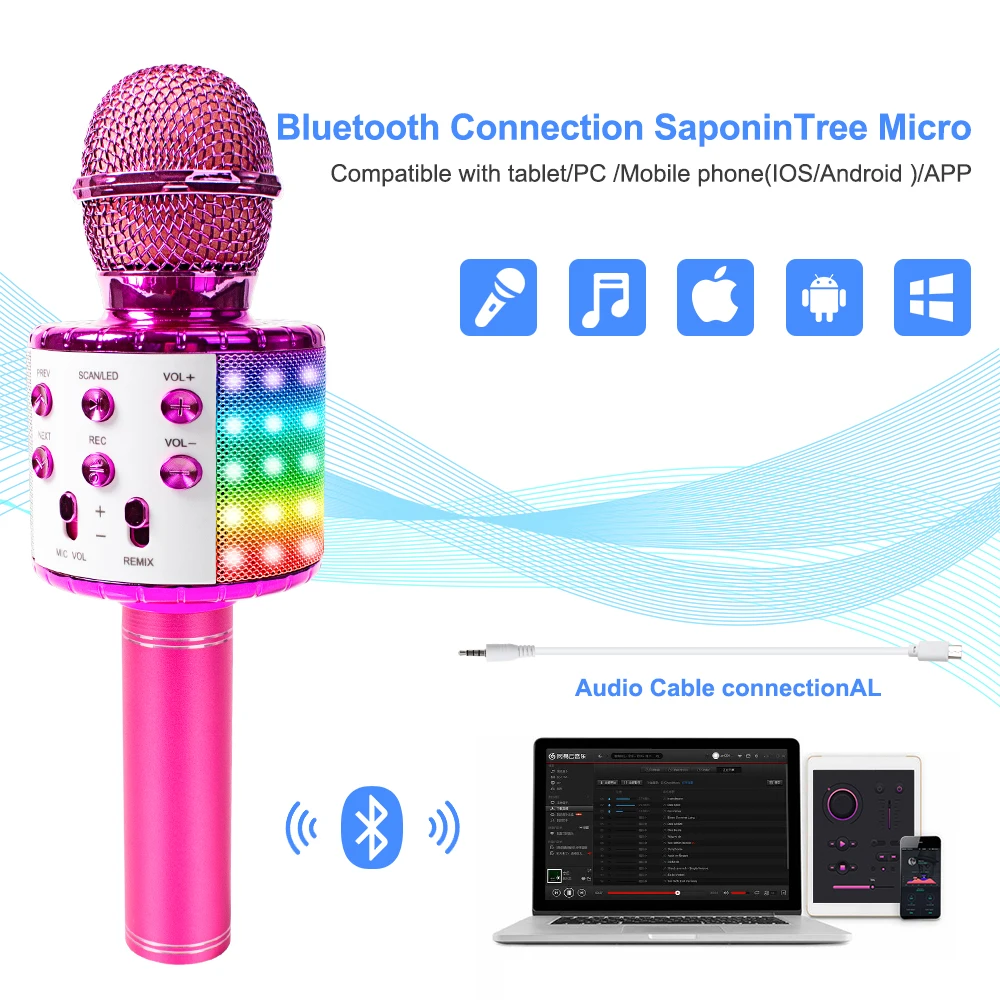 Обновленный Bluetooth микрофон для караоке Ws858 светодиодный светильник беспроводной