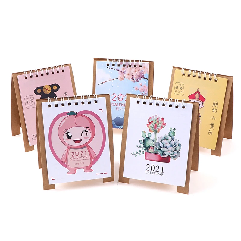 

Hand Drawing 2021 Mini Desktop Paper Calendar Fresh Cartoon Dual Daily Scheduler Table Planner Yearly Agenda Organizer