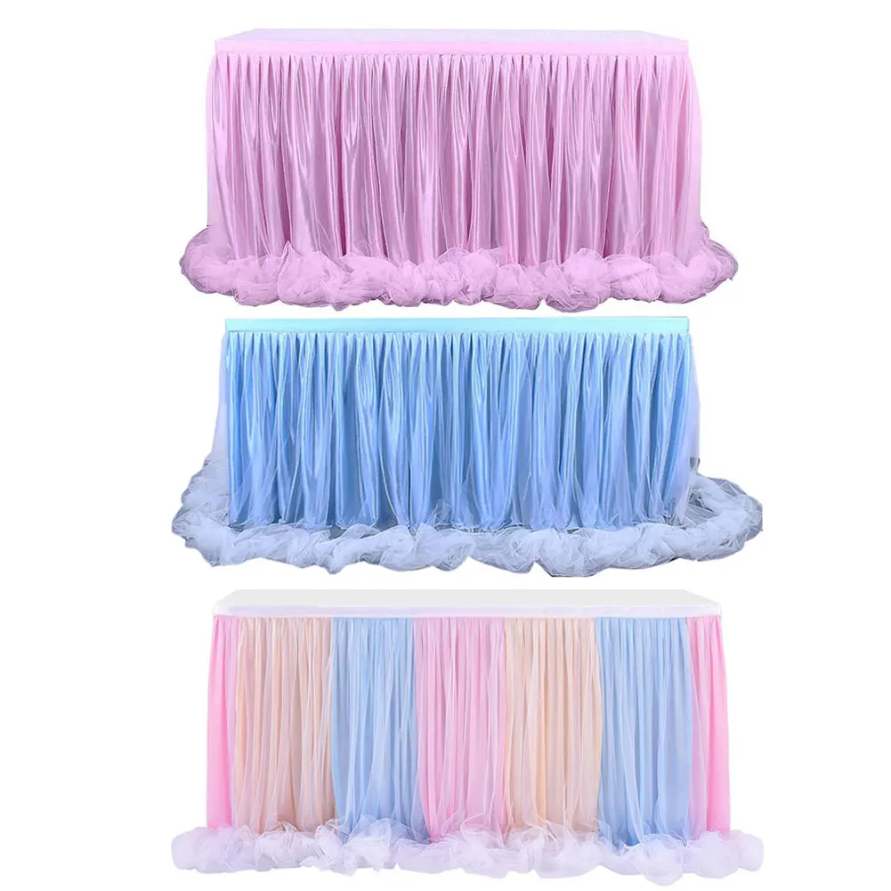 

Tulle Tableskirt for wedding decoration birthday baby shower Party decor Dinner Tableware Tablecloth Home Textile 9FT 6FT