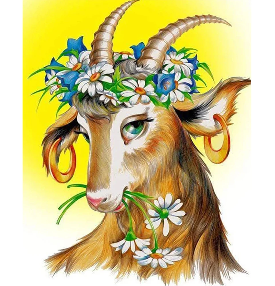 Full Diy Diamond Painting Kits Goat With Flowers 3D Cross Stitch Diamond Art Embroidery Diamond Mosaic Crafts Home Decor images - 6