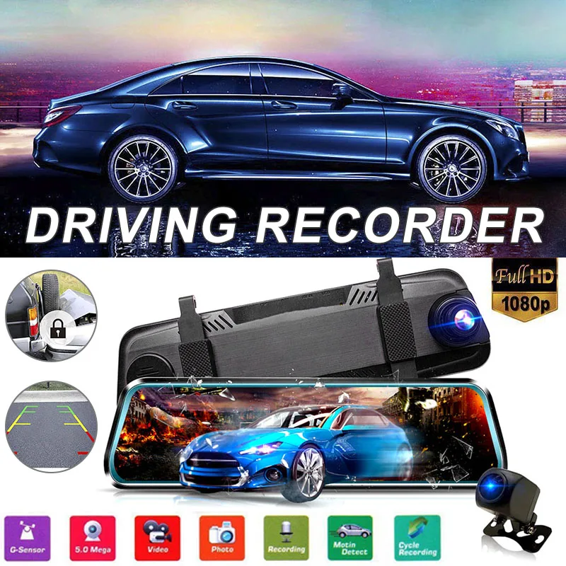 

Hot Sale 10in 1080P Duals Lens Car DVR Dash Cam High-definition Video Camera Portable Recorder Rearview Mirror