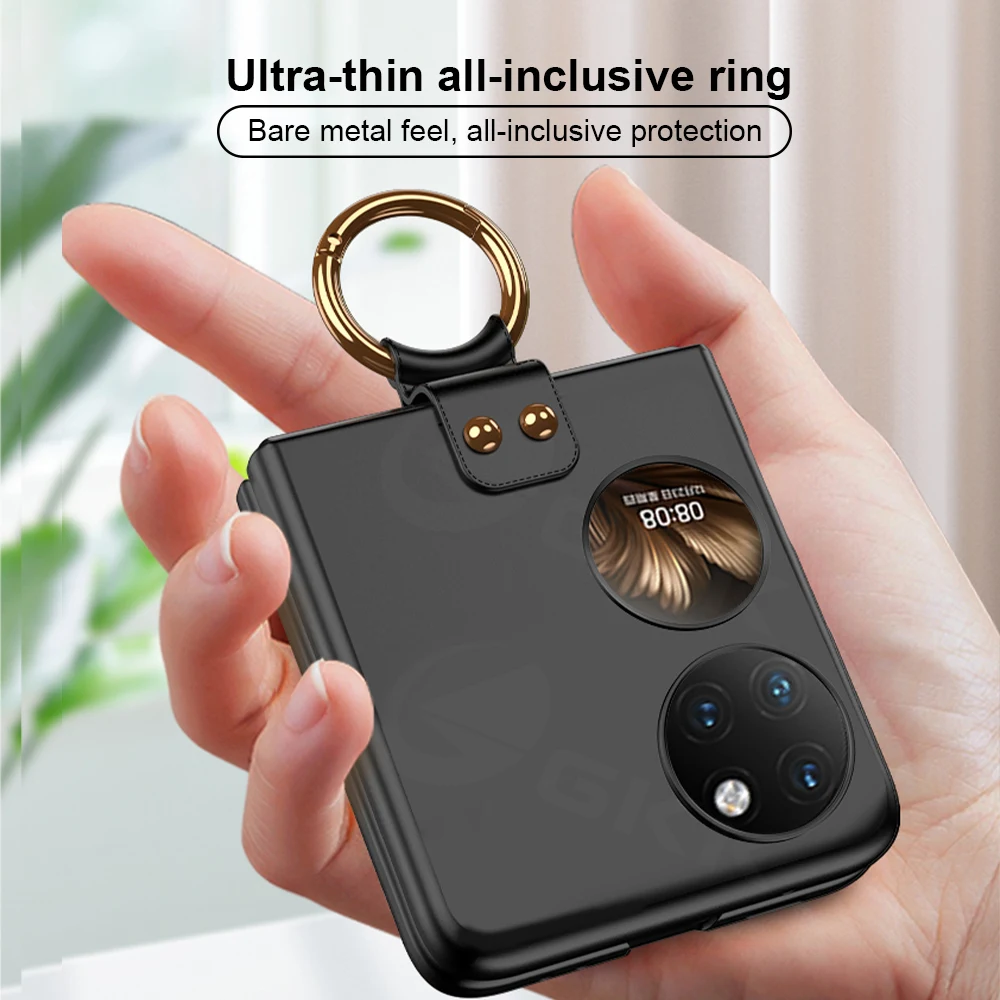 

Ultra Thin Anti Fingerprint Hard PC Phone Case for Huawei P50 Pocket Shockproof Protective Cover with Ring Holder