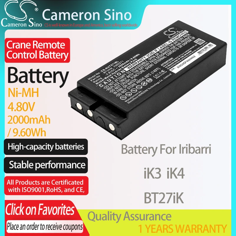 

Аккумулятор CameronSino для Iribarri iK3 iK4, подходит для Iribarri BT27iK, батарея для дистанционного управления краном, 2000 мАч/4,80 Вт/ч, в, Ni-MH, черный