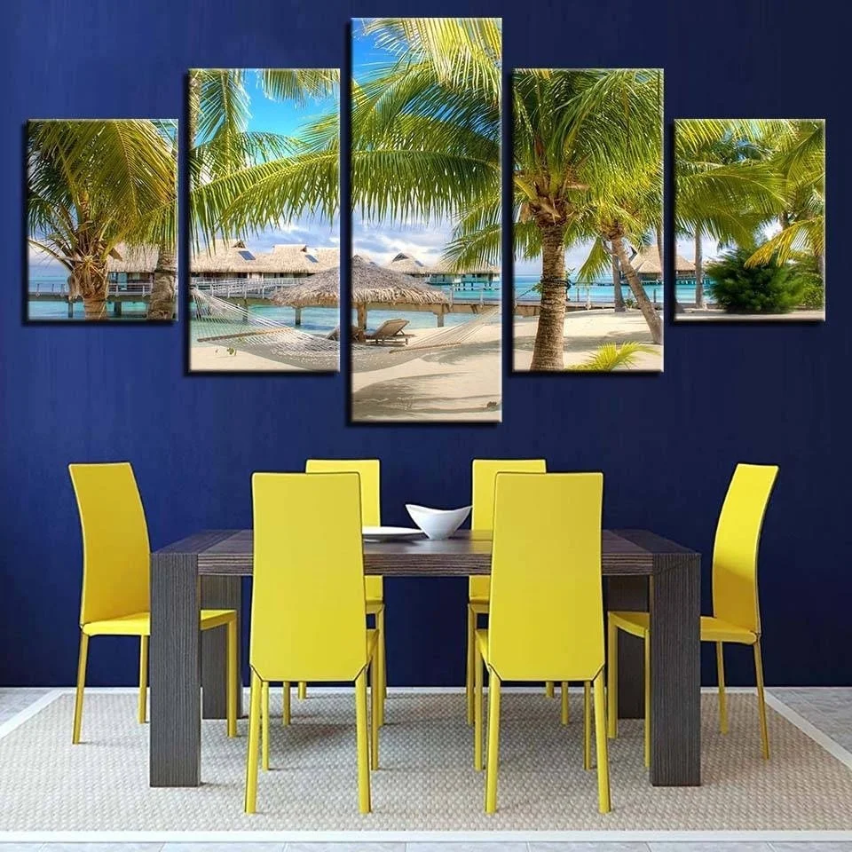 

Canvas Pictures Modular For Living Room Decor 5 Pieces Coconut Trees Beach Seascape Painting HD Prints Poster(No Frame)
