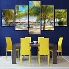 Модульные картины на холсте для декора гостиной, 5 штук, кокосовые пальмы, морской пейзаж, HD-печать плакатов (без рамки)