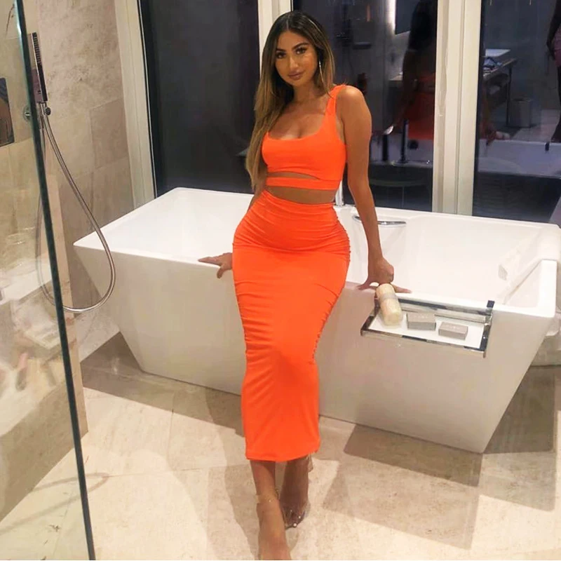 Женское Двухслойное летнее платье Макси Parthea облегающее длинное с вырезом на