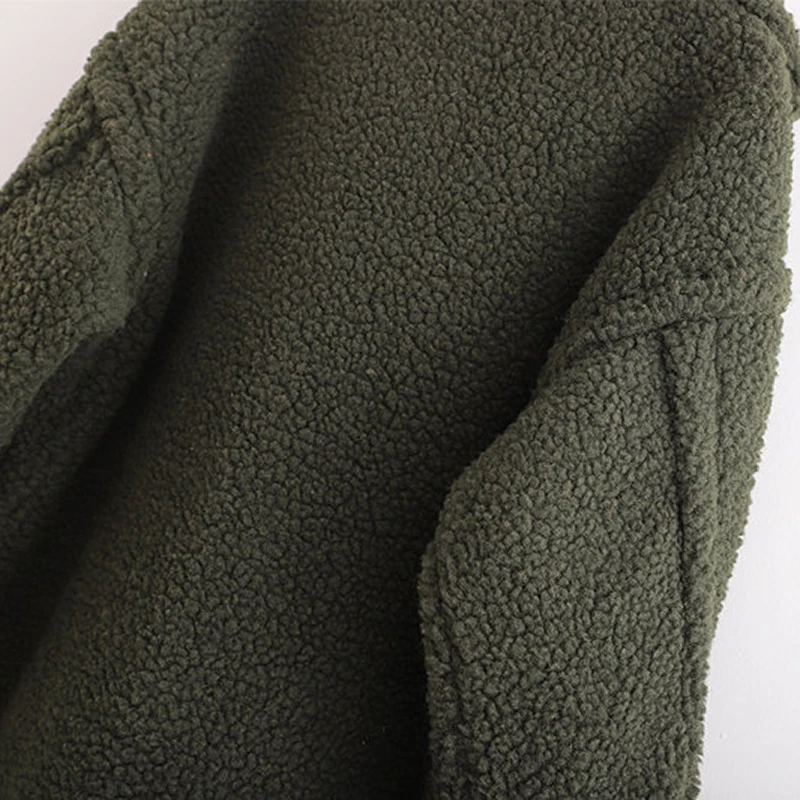 Winter Solid Long Sleeve Casual Long Coat Women Thicken Warm Fleece Jacket Girl Army Green Loose Teddy Coats Lady Manteau Femme