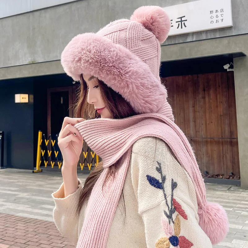 Зимние женские меховые шапки защитные для ушей вязаные теплые пушистые плюшевые