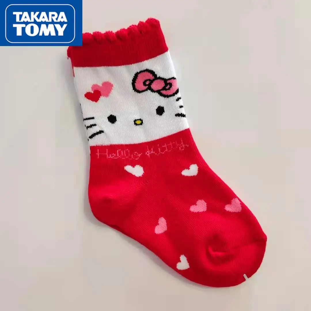 

TAKARA TOMY spring and autumn cute cartoon Hello Kitty tube socks simple cotton moisture wicking children's socks