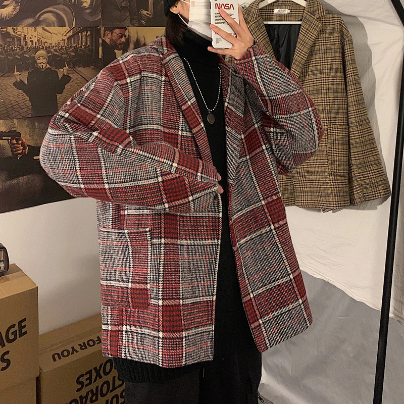 2019 мужские клетчатые куртки с принтом камвольная Шерстяная Смесь воротник