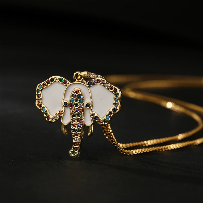 2021 Новая мода Белый в виде капель масла слон кулон ожерелье Золотая цепочка