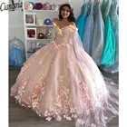 Бальное платье принцессы розового цвета, праздничное платье с накидкой, кафтан с аппликацией, блестками и цветами, милое платье 16 лет, 15 лет