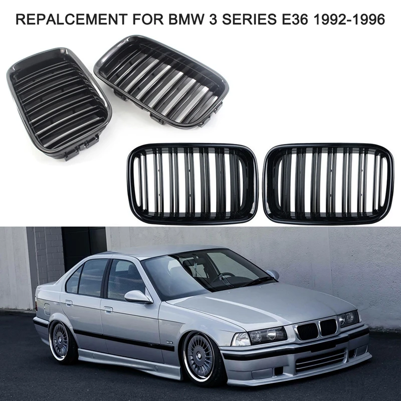 

Черная Двойная Передняя решетка радиатора для BMW 3 серии E36 1992-1996, передний бампер радиатора, решетка радиатора, крепления и держатели