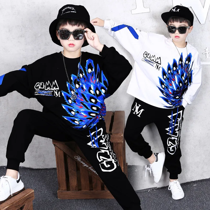 2019 Autumn New Fashion Boys Clothes Children's Cool Hip-hop Clothing Kids Pure CottonRound Neck Long Sleeve Wing Sweater+Pants |