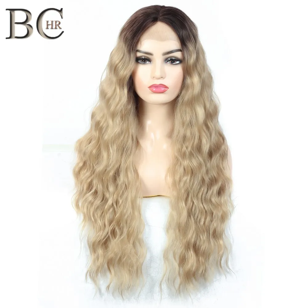 

BCHR Ombre Dark Roots Blonde Lace Front Wigs for Women 13*4 Synthetic Long Wavy Middle Parting Natural Looking Hair