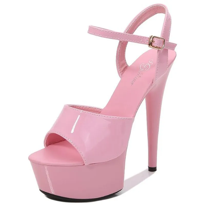 

Женские сандалии; Модельные туфли для офиса; Лакированная кожа; Ремешок с пряжкой; Высокий тонкий каблук 15 см; Открытый носок; Водонепроница...