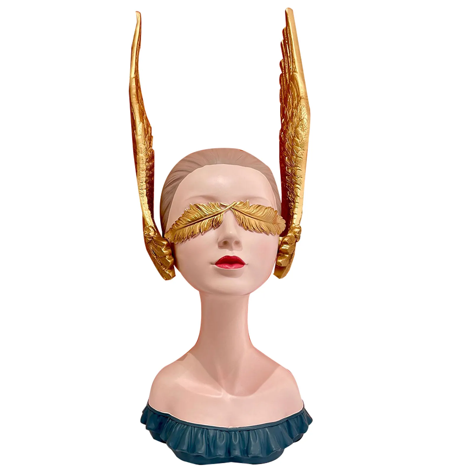 

Wing Girl Statue Modern Art Character Colored Angel Resin Ornament for Home Shelf 16*18*39cm Feather Covers Eyes K9Store