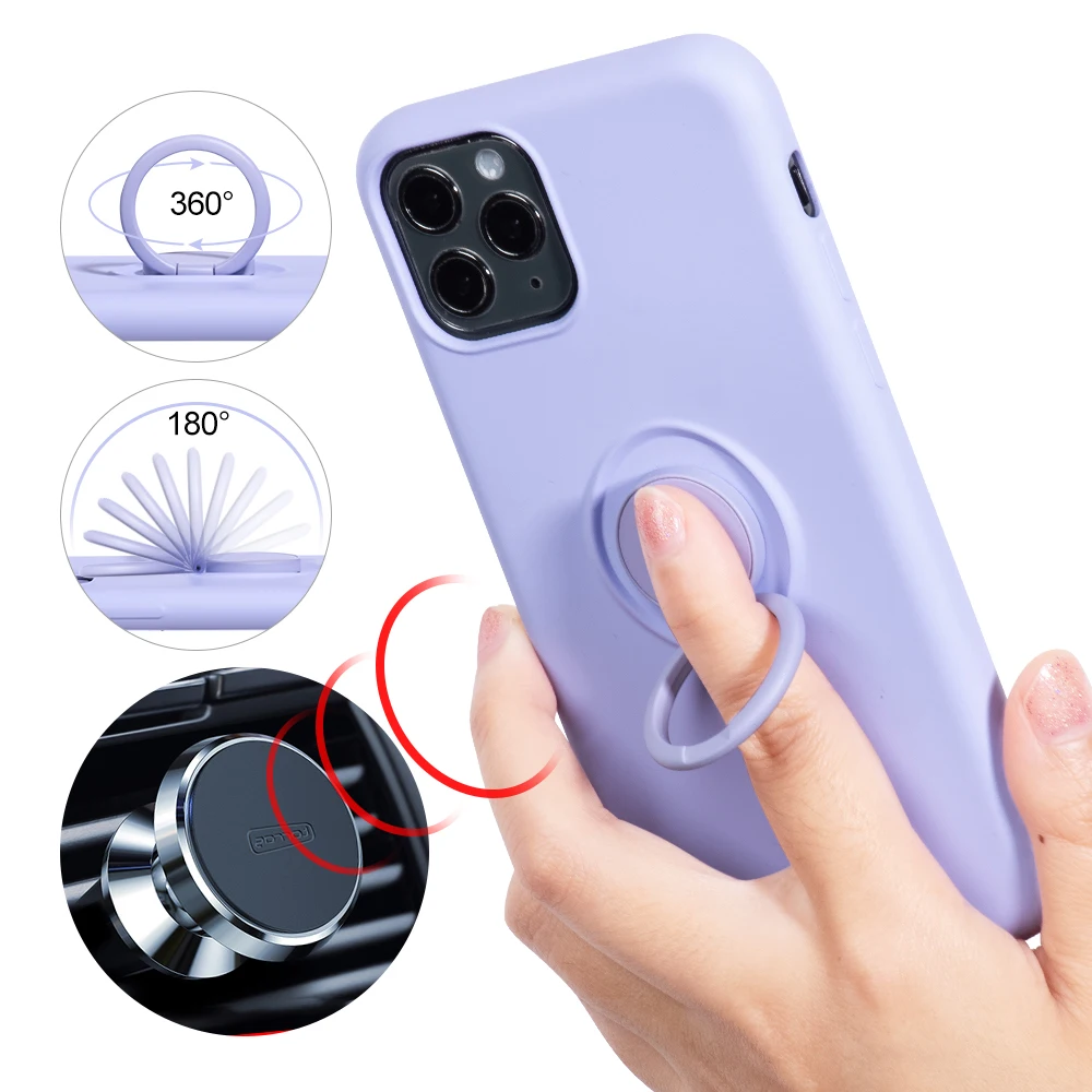 Силиконовый чехол для телефона iPhone 12 11 Pro Max 10 X XS XR Магнитный с кольцом-держателем