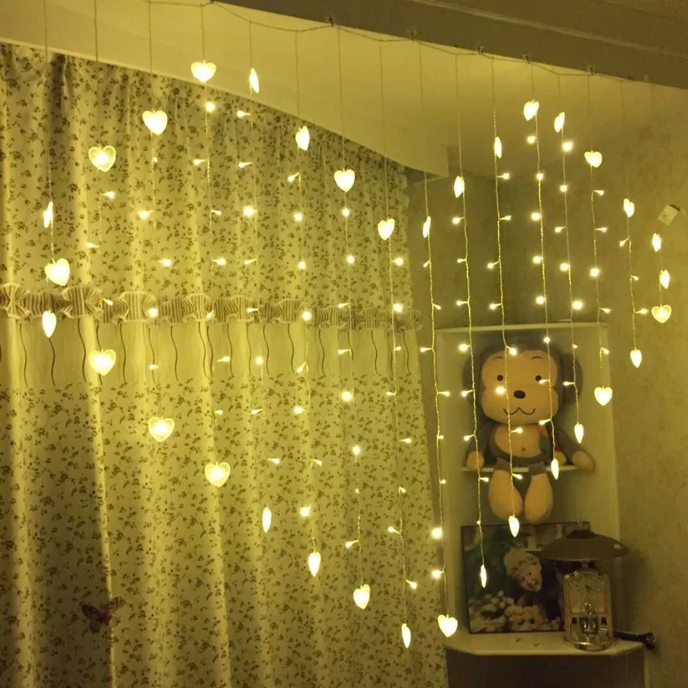 

2.5x2M 128 LED Starry Heart Shape Christmas Fairy String Light Holiday Wedding Love Icicle Curtain Fairy Light Garland