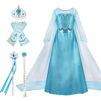 girls elsa dresses carnival party long gown cloak children birthday pageant cosplay costume frozen dress kids snow queen clothes