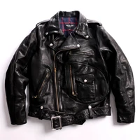 j22 read description asian size super top quality genuine horse leather coat slim classic horsehide stylish rider jacket