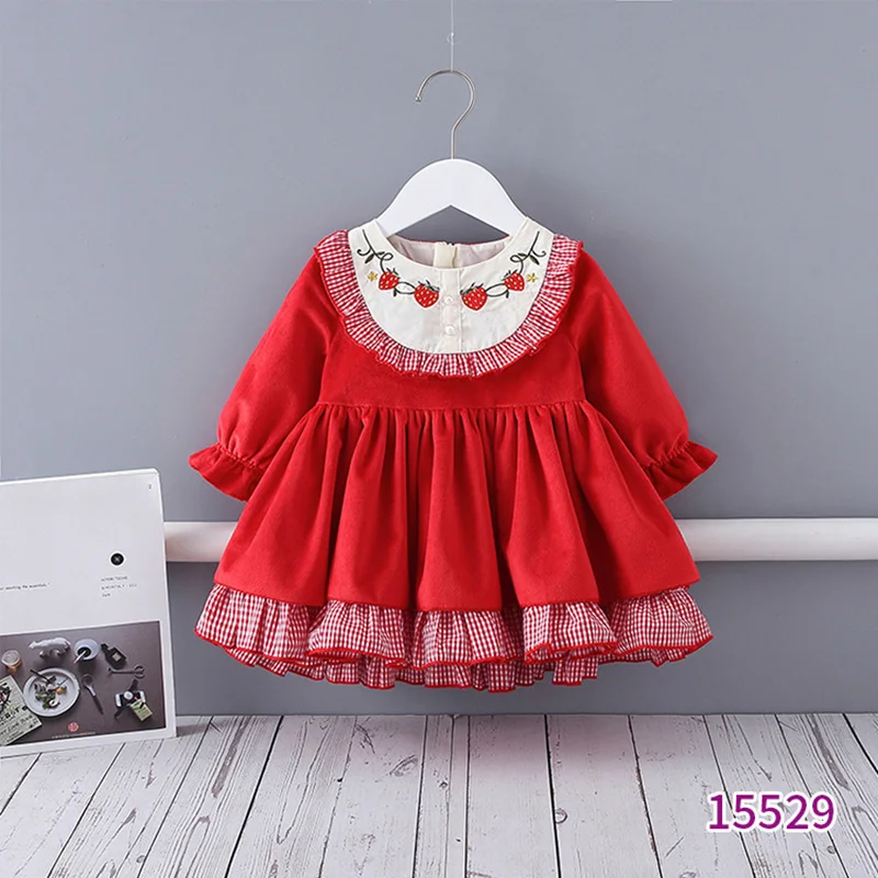 

Winter Children's Clothing New Cartoon Strawberry Infant Dresses Kids Velvet Long-sleeve Princess Dress Baby Girls' Dresses