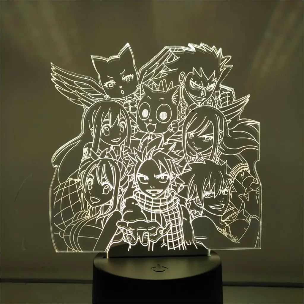 Сказочный хвост фигурка 3D светодиодный оптический Ночной свет аниме Natsu Lucy