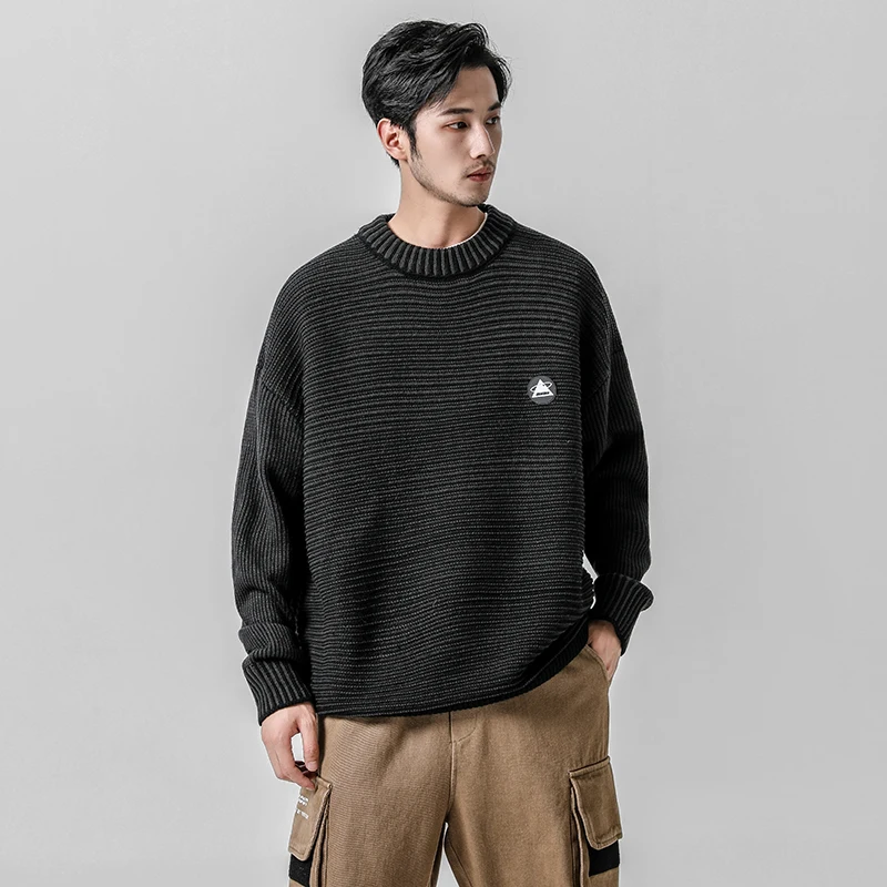 Winter Thick Warm Sweater Men Turtleneck Irregular Stripe Sweaters Loose Fit Pullover Sueter Hombre Knitwear Black Long Sleeve | Мужская