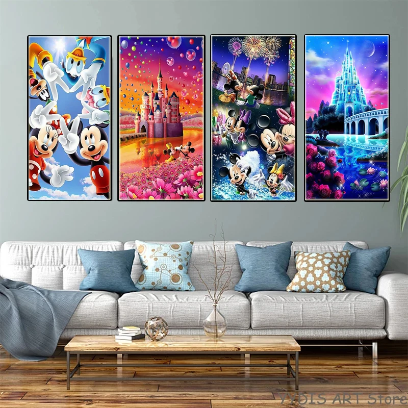 

Cartoon Mickey & Minnie Posters Disney Magic Castle Canvas Painting and Prints Wall Art Pictures for Living Home Decor Cuadros