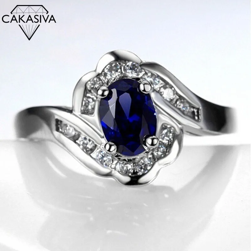 Темно-синий драгоценный камень инкрустированное Цирконом кольцо 925 серебряные