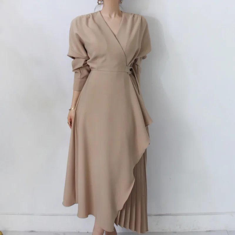 

XUXI 2021 Autumn Novelty Summer Fashion Double Korean Girls Irregular Tight Dress Belt Women V-neck Shirt E880