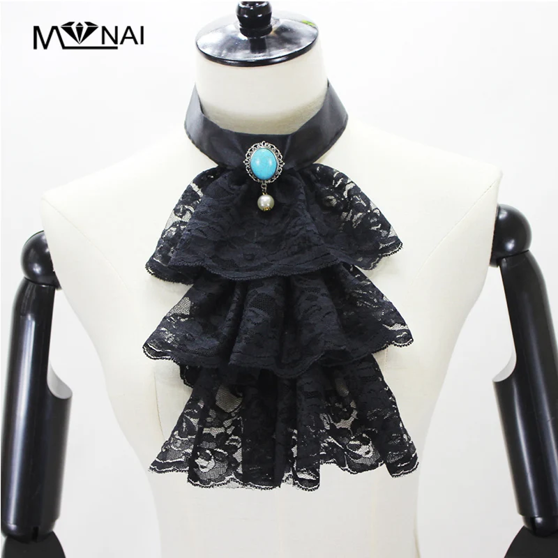 Черные кружевные воротники с рюшами съемные в викторианском стиле|Мужские