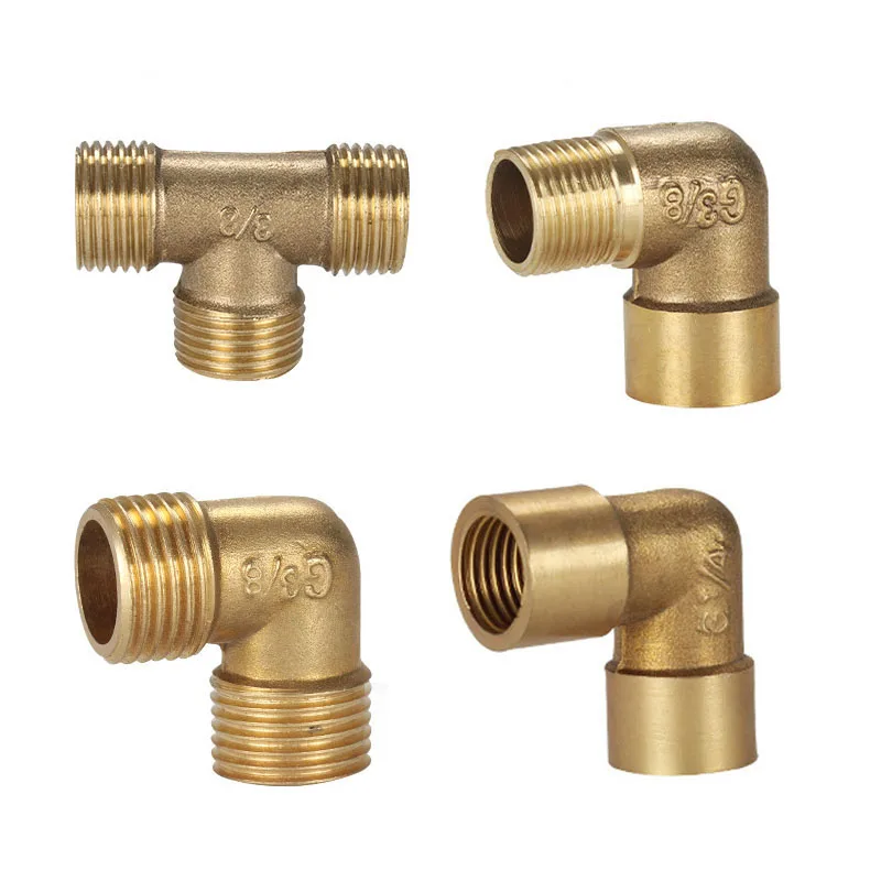 

Brass male to female elbow threaded pipe fittings water-oil coupler 1/8" 1/4" 3/8" 1/2" 3/4" BSP adapter T-type three-way joint