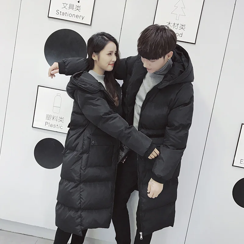 Couples Korean Slim men and women models over knee thickening long down jacket coat cotton men's cotton jacket winter Parkas