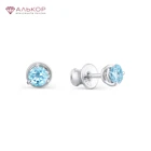 Серьги 2021 тренд из родированного серебра 925 с полудрагоценными вставками (топаз sky blue)