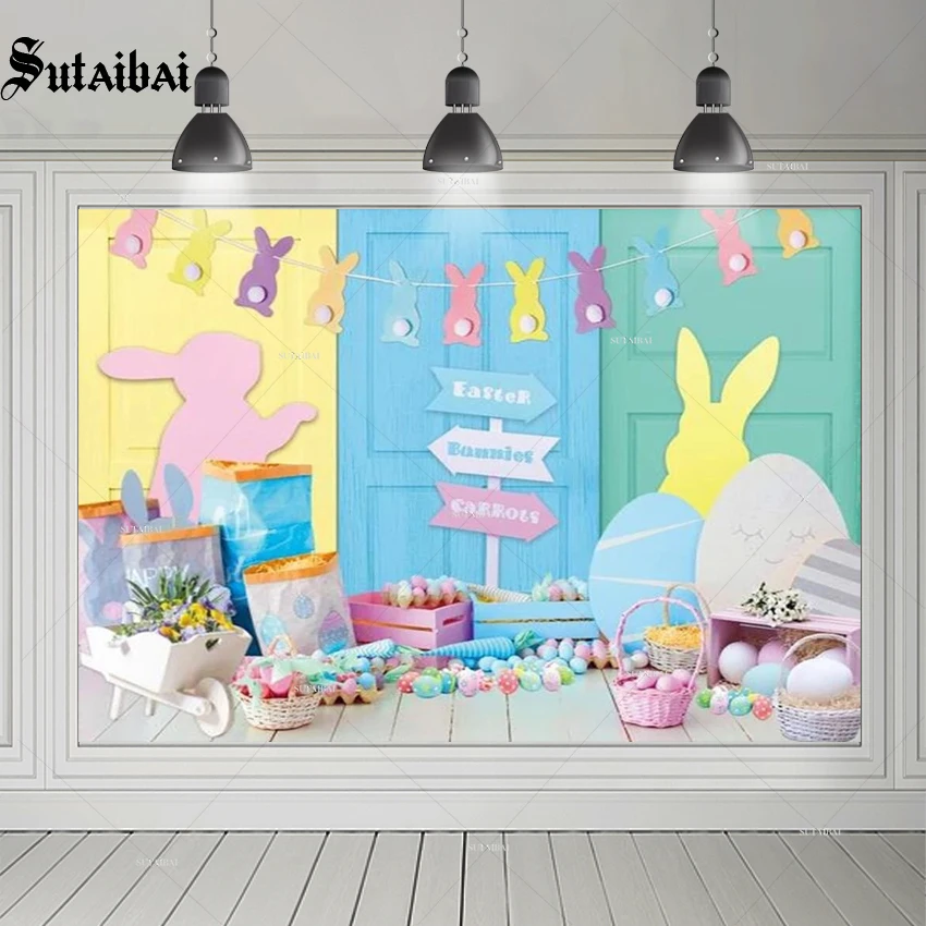 

Фон для фотосъемки с рисунком кроликов и яиц