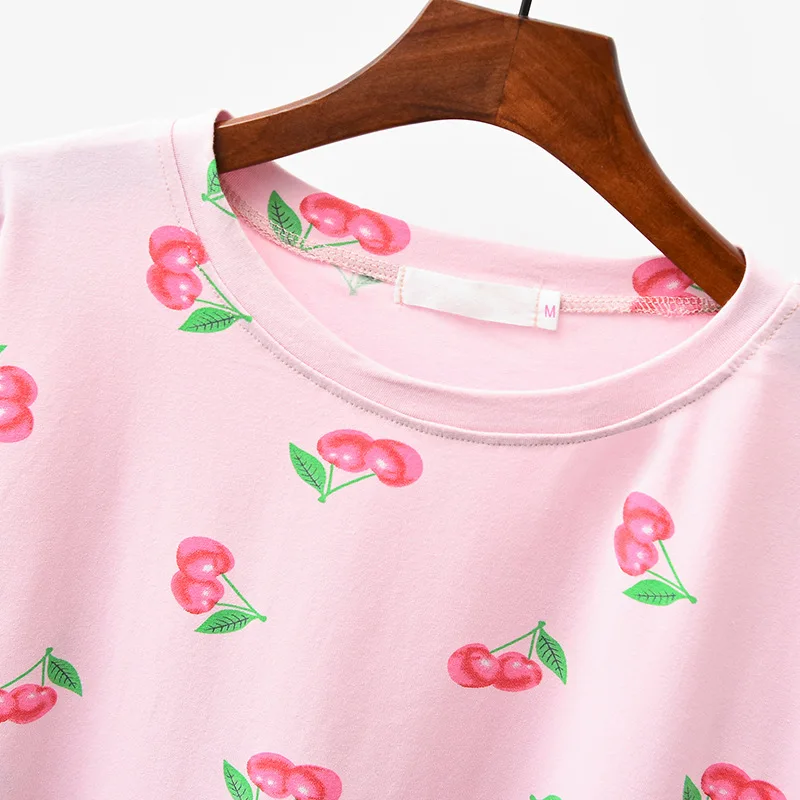 Милая женская домашняя одежда с принтом вишни свободная ночная рубашка летняя