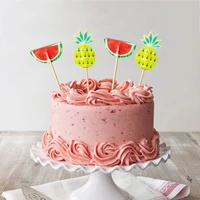 20 pcs mini paper watermelon pineapple shape decoration wooden sign birthday party cupcakes dessert insert bar accessory