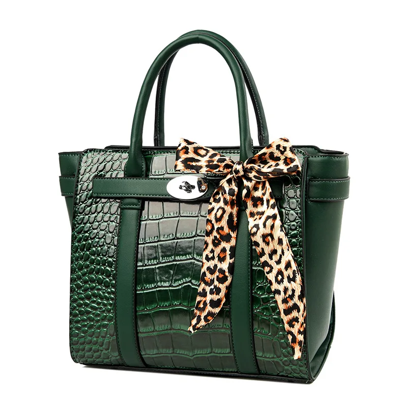 

2021 New PU Handbag Retro Handbag Silk Scarf Crocodile Pattern Temperament Handbag Purses and Handbags