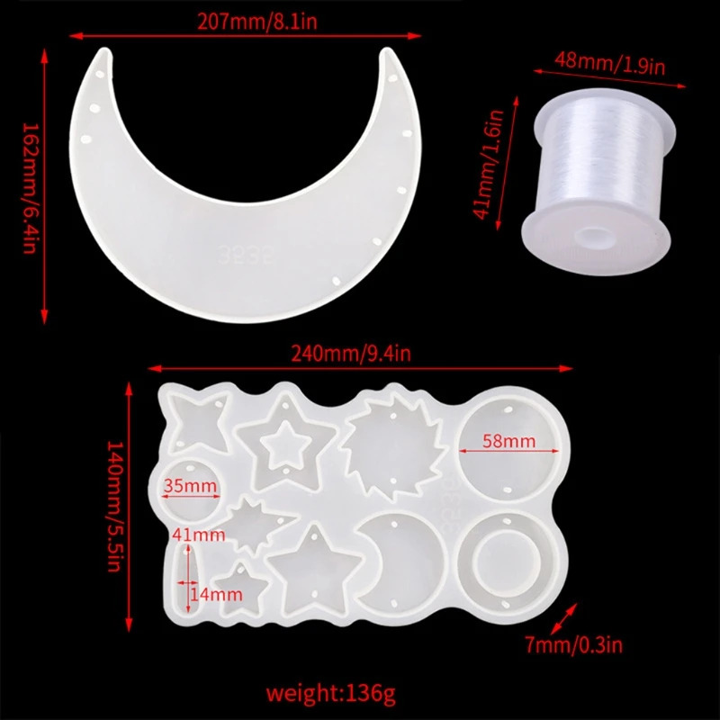 

Moon Wind Chimes Epoxy Resin Mold with Rope Hanging Ornaments Casting Silicone Mould DIY Crafts Jewelry Decorations Casting