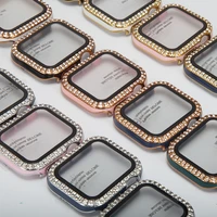 watch casetempered film for apple watch 44mm 42mm 40mm 38mm double row diamond case for iwatch 6 5 4 3 2 1 se protective shell